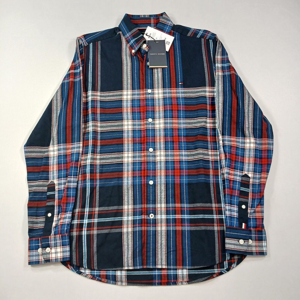 Tommy Hilfiger Shirt Mens Small Deep Indigo Gradient Check Regular-Fit $89 - Picture 2 of 8